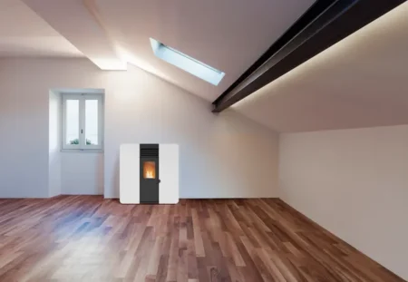 Estufa de pellets canalizable REDPOD First Advance Slim 8 kW en color blanco