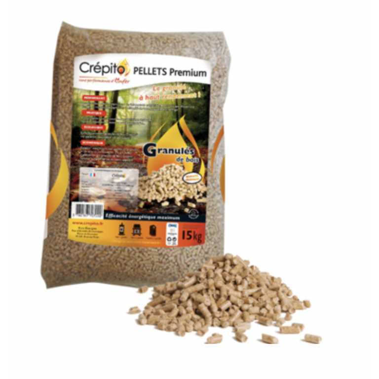 PELLETS DE MADERA CRÉPITO POR PALET DE 72 BOLSAS DE 15 KG